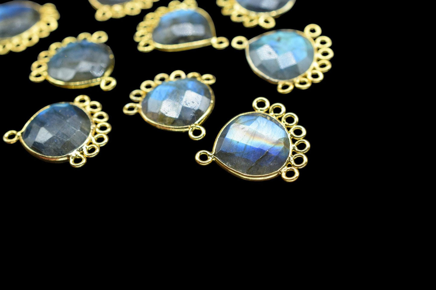 Labradorite 14mm Heart Bezel Charm/Charms Connector/Handmade Jewellery Connectors/Gemstone Brass Component/Women Jewelry/B'day Gift