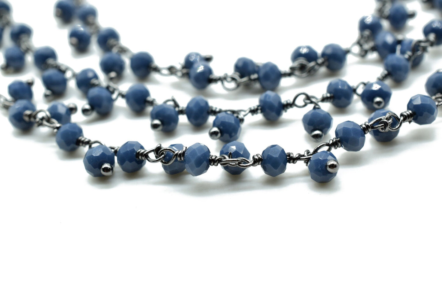 Blue sapphire Cluster Beaded Chain, Gold Plated wire wrapped Rosary Chain,Dangling Faceted Wire Wrapped Beaded Chain,Soldby Foot Wholesale