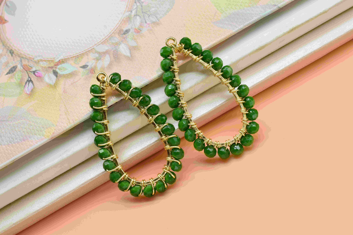 Emerald Quartz Wire Wrapped Earring,Gemstone Component,Handmade Connector,Dangle Earring Component,Finding Earring Component,Emerald Jewelry