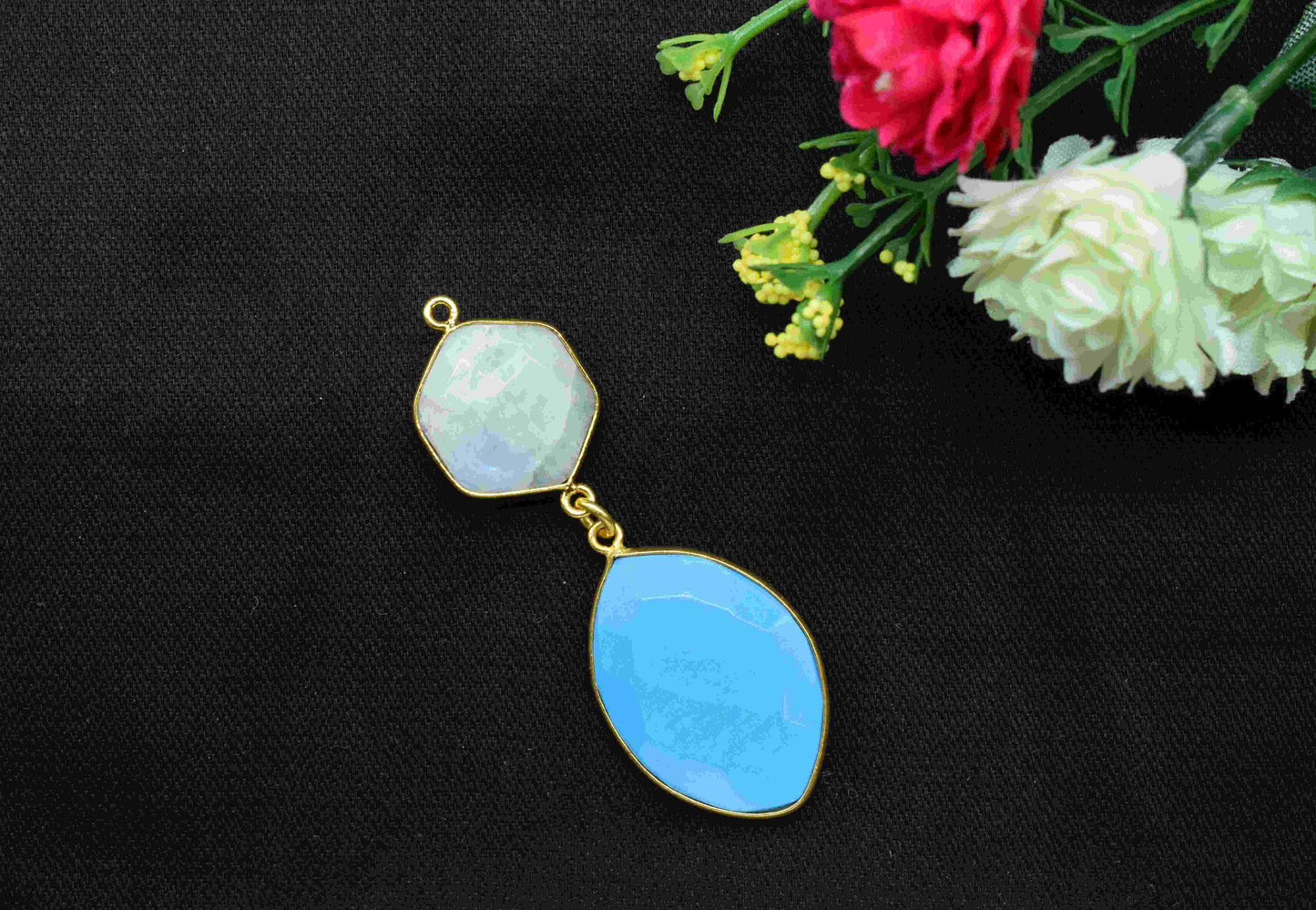 Moonstone + Turquoise  Component Pendants ,Multi Stone Dangle Earrings , Earring Component Jewelry ,Dangle pendant Charms, B'day Gift