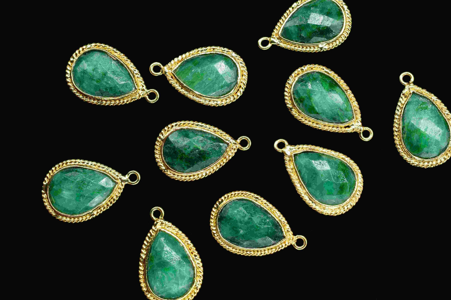Emerald 9x13mm Gemstone Connector,Pear Shape Bezel,Emerald Gemstone Single Bail Connectors Jewelry,Gold Plated Charms Connectors,Charms Gift