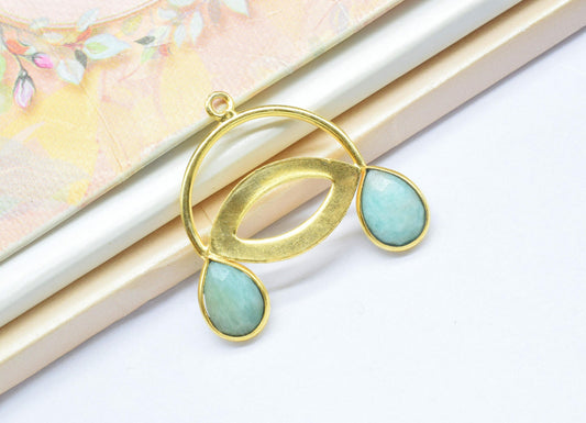 Amazonite Teardrop Pendant/Gold Plated Charms/Faceted Cut Gemstone/Gemstone Pendant/Handmade Teardrop Jewelry/Components Pendant/Single Bail