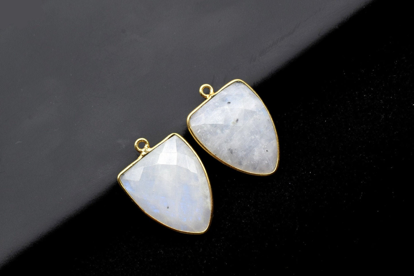 Moonstone 17x22mm Triangle Shape Single loop charms,Rainbow Moonstone, Triangle Shape Connector,Moonstone Triangle Pendant 24k Gold Plated