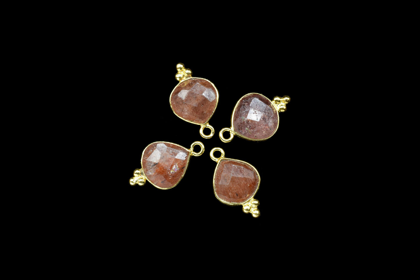 Pink Strawberry Gemstone 10mm Heart shape Pendant,Strawberry Faceted Connector Jewelry,Pink Strawberry Gold Plated Single Bail bezels,Gift