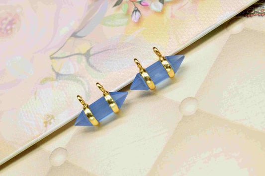 Natural Blue Chalcedony Faceted Double Terminated Points Pendant,Chalcedony 5x15mm Double Terminated Jewelry, Gold Plated Band Pendant,Gift