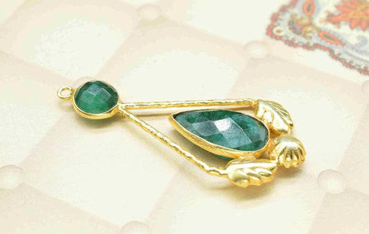 Emerald Gemstone Pendant , Emerald  Handmade Pendant , Multi Gemstone Charms ,Gold Plated Gemstone Connectors , Summer Collection