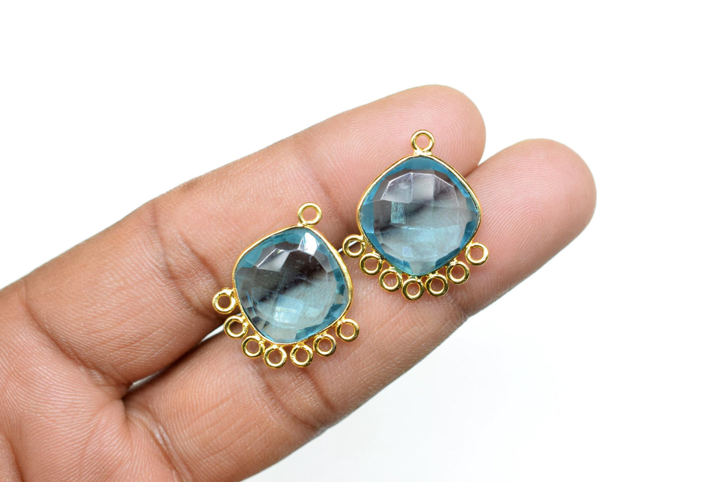 Sky Topaz 14mm Cushion Bezel Charms/Gemstone Single Bail/Component charm/Handmade Jewellery Connectors/Women Jewelry/Handmade Connector