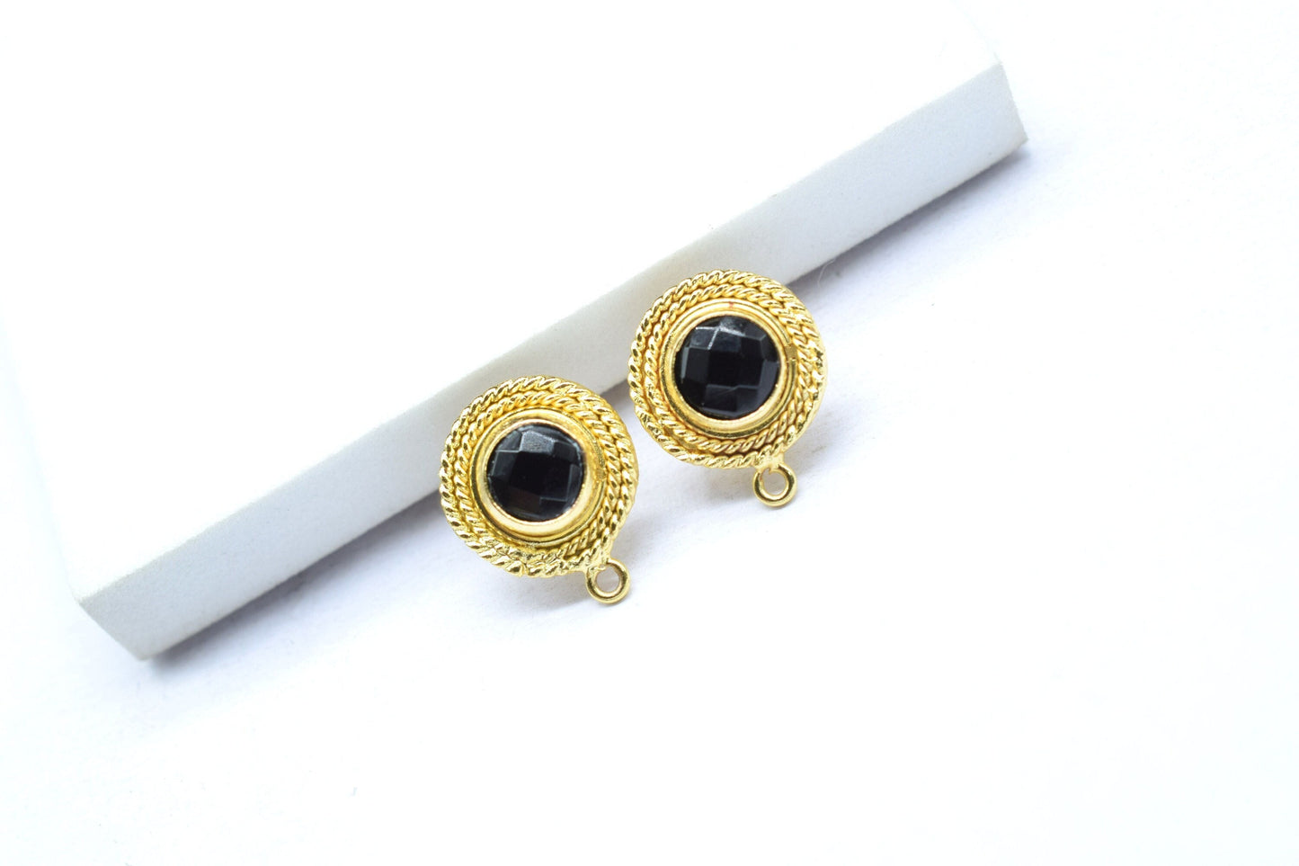 Black Onyx Gemstone Earring/Black Onyx Round Earring/Designer Bezel Earring/Gold Plated Jewelry/Handmade Jewelry/Earring Connector/Gift