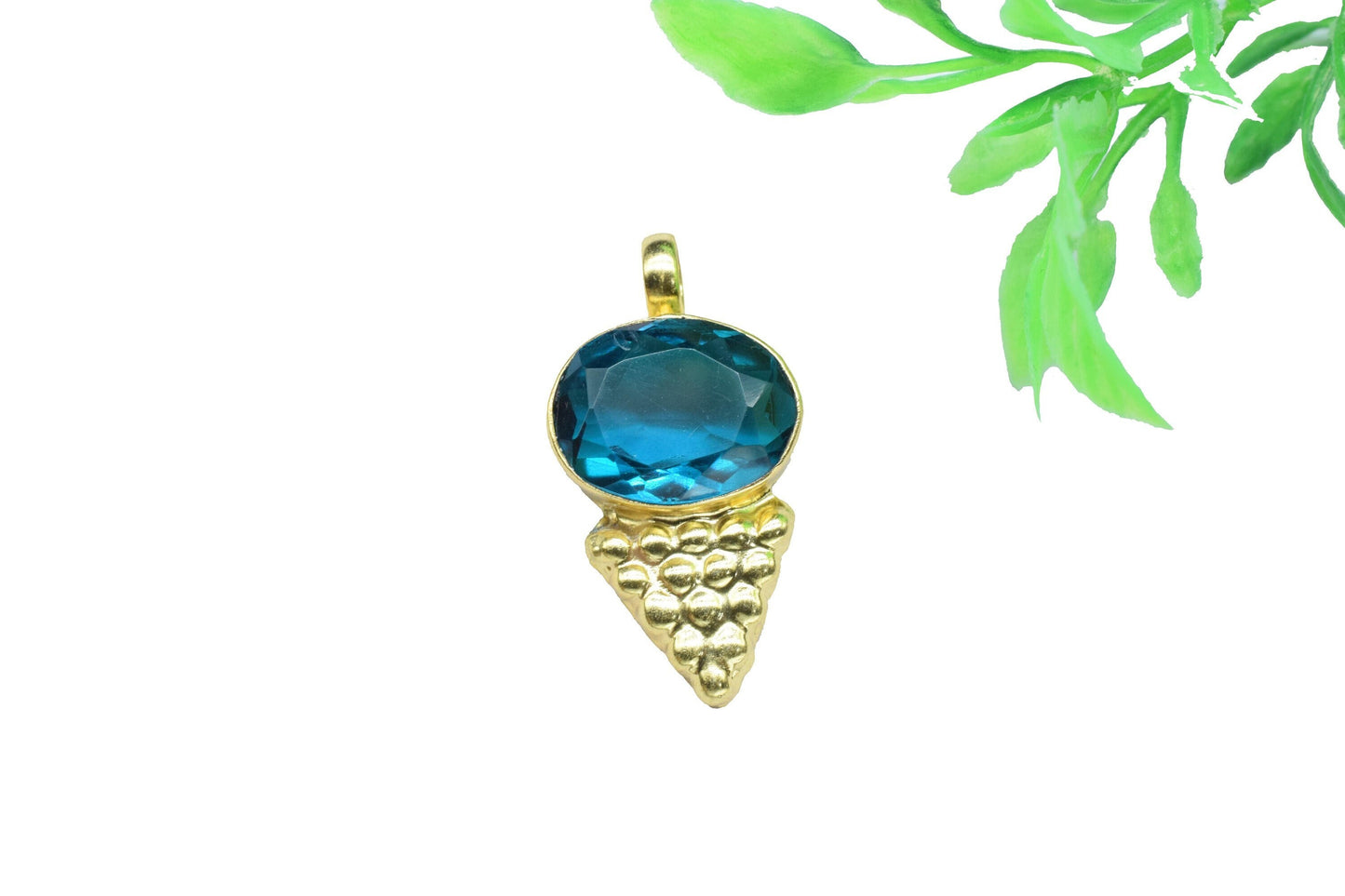 Neon Apatite Designer Pendant Charm,tatement Pendant,Loop Pendant,Brass Pendant,Vermeil Pendant Jewelry,Blue Gemstone Handmade Pendant,Gift