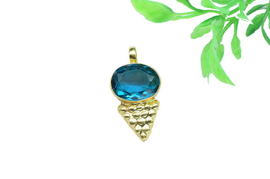 Neon Apatite Designer Pendant Charm,tatement Pendant,Loop Pendant,Brass Pendant,Vermeil Pendant Jewelry,Blue Gemstone Handmade Pendant,Gift
