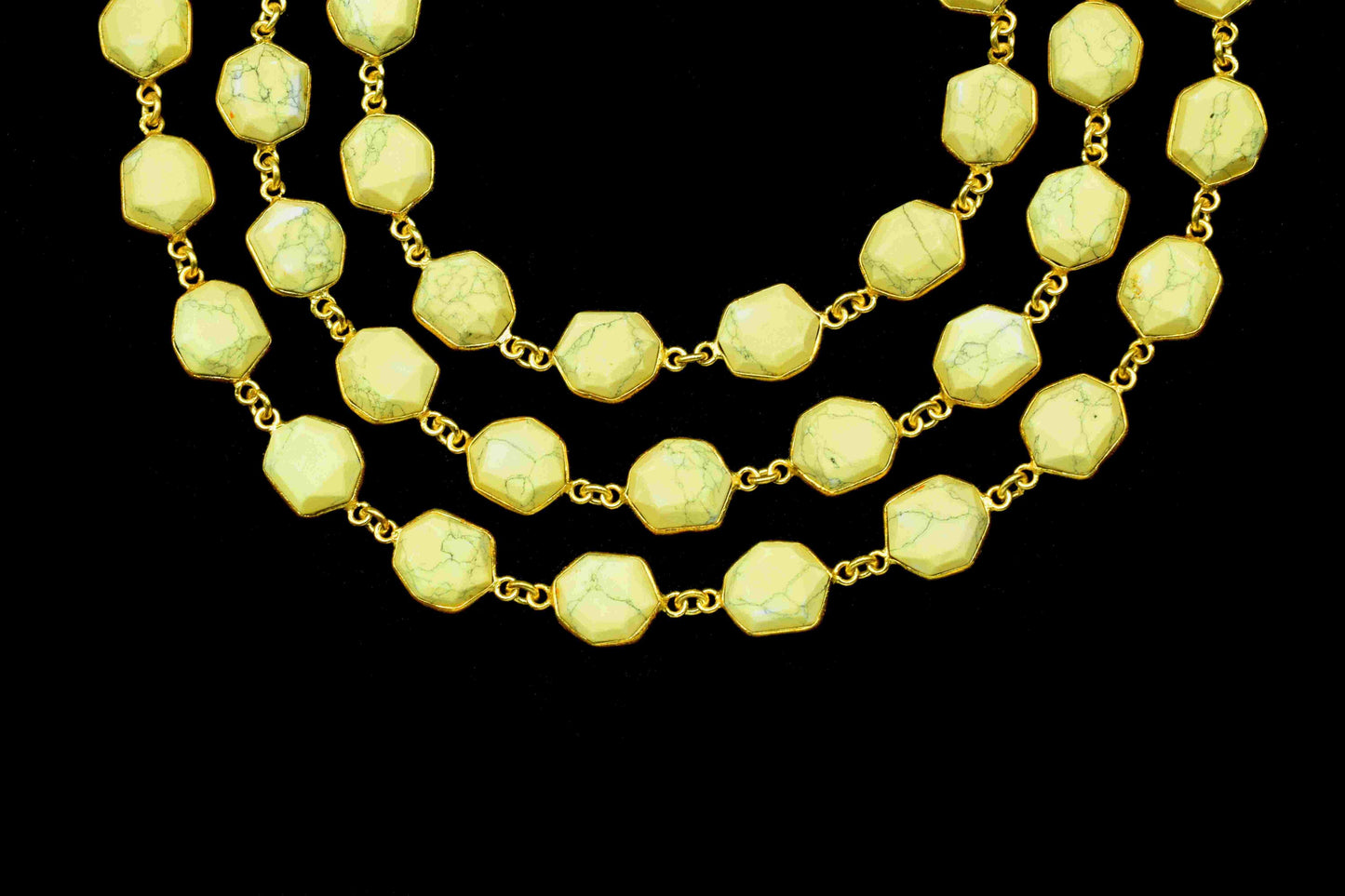 Yellow Howlite Gemstone 11x13mm Hexagon Shape Chain,Yellow Howlite Connector Chain,Handmade Station Connector,Yellow Gemstone Hexagon Beads