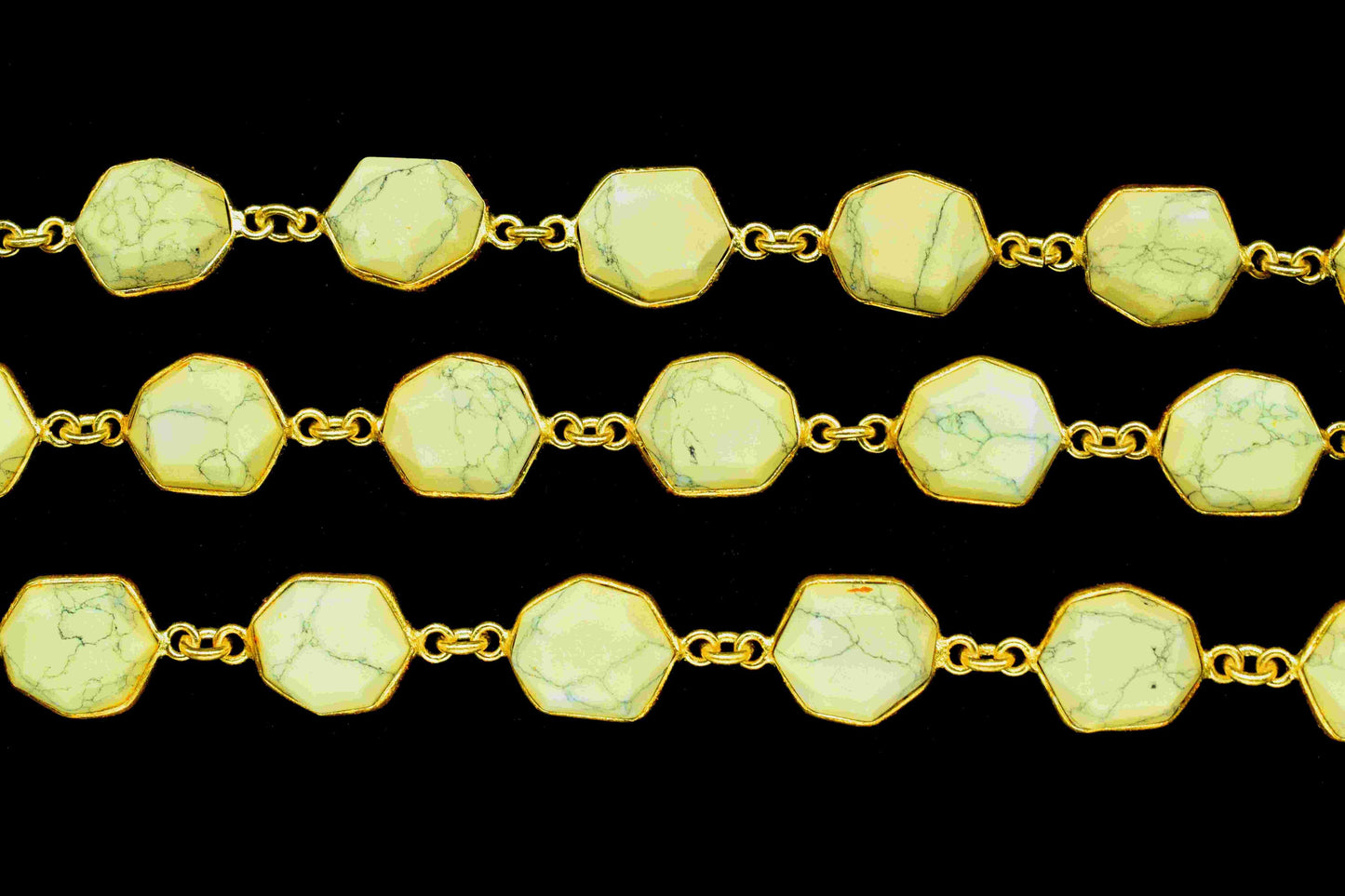 Yellow Howlite Gemstone 11x13mm Hexagon Shape Chain,Yellow Howlite Connector Chain,Handmade Station Connector,Yellow Gemstone Hexagon Beads