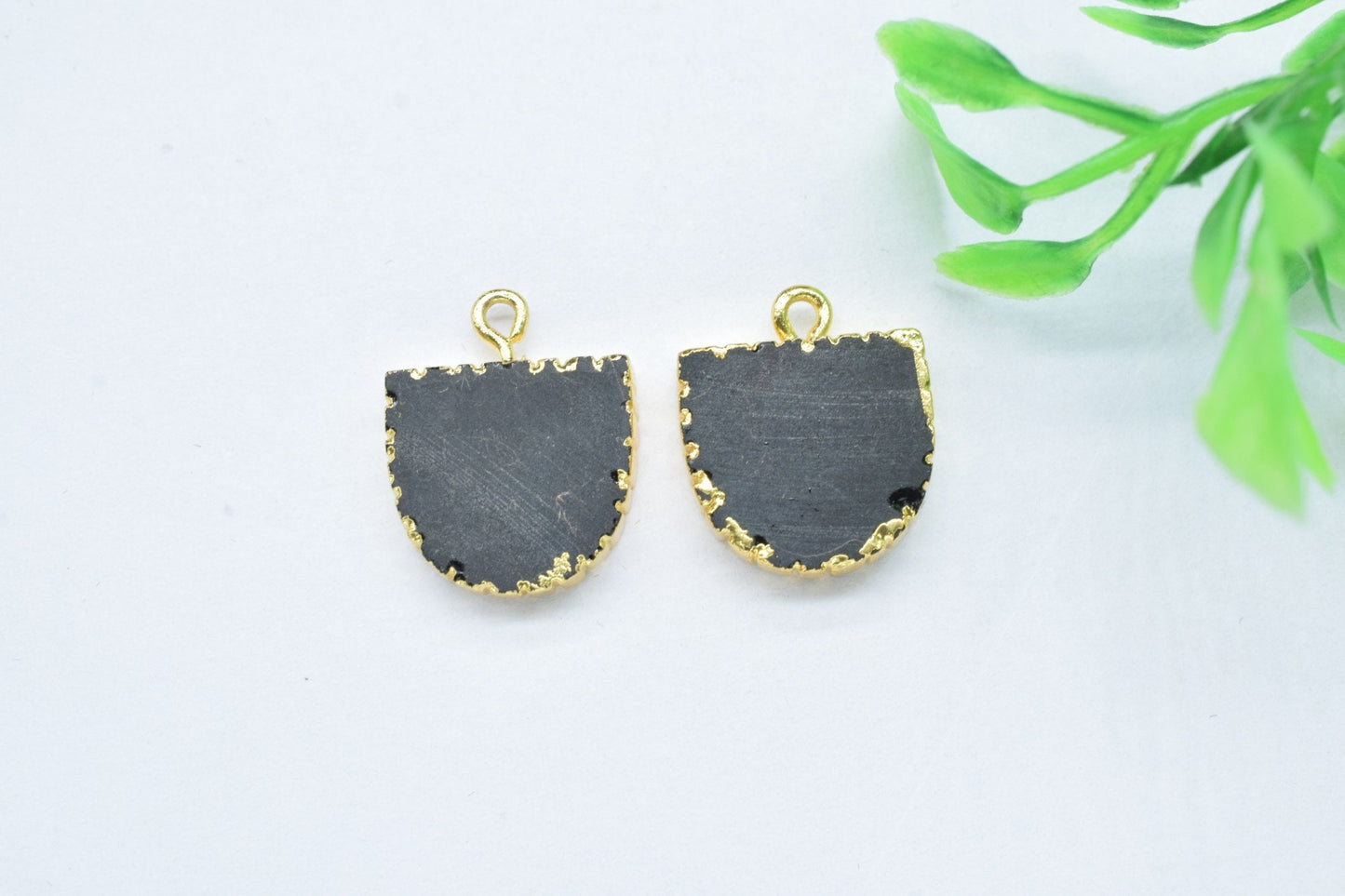 Black Onyx Semi Circle Pendant,Handmade Half Moon Earring,Necklace Connectors,D Shape Jewelry,Single Bail,Gemstone Electroplated Charms,Gift