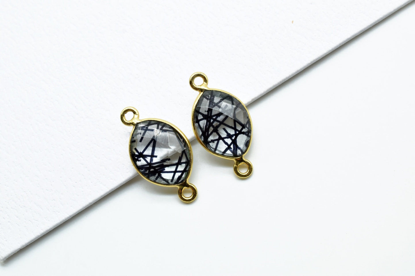 Black Rutile 10x13mm Eye double bail connectors,Black Rutile Components eye Shape Connectors,Rutile double Bail Over Brass Gold Edge Jewelry