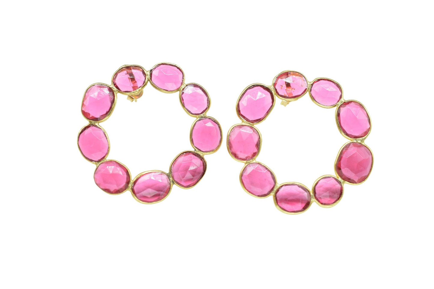 Gemstone Pink Tourmaline Earring/Bridal Earring/Round Shape Earring/Handmade Earring/Gold Plated Earring/Pink Stone Earring/Women Earring