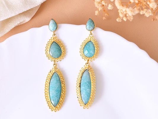 Natural Amazonite Dangle Earring/Gold Plated Earring/Bridal Earring/Handmade Jewelry/Amazonite Wedding Earring/Gold Plated Jewelry/Gift