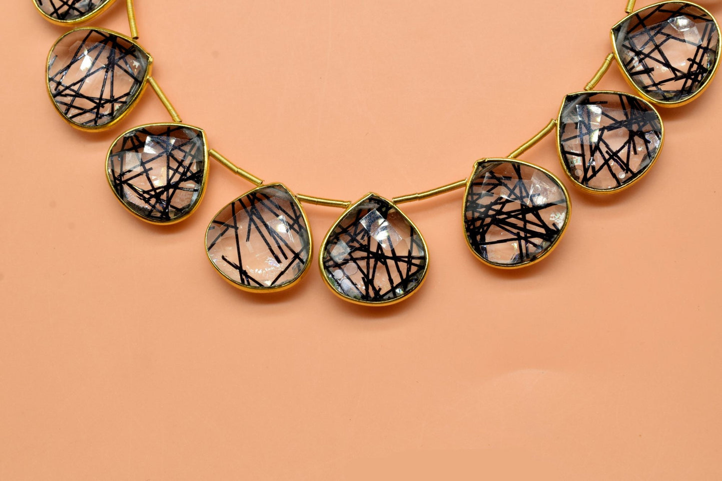 Black Rutile 14mm Heart shape 11 Pieces strand,Black Rutile Gemstone Bezel Charm Links Connector Pendant,Single Bail Connectors jewelry
