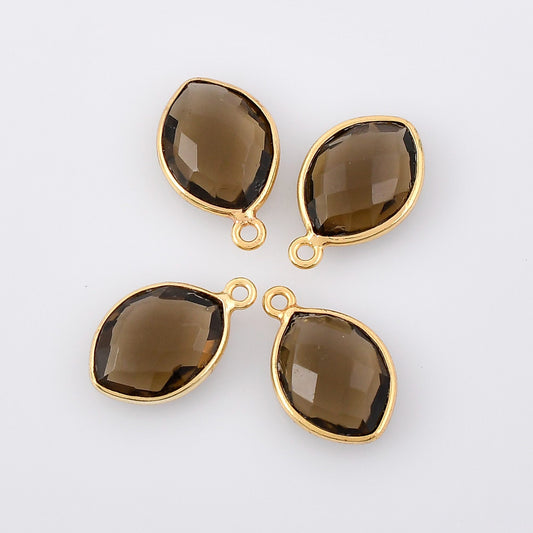 Smoky Quartz 10x13mm Bezel Charm,Smoky Eye Shape Gold Plated bezel,Gold Vermeil Bezel,Smoky jewelry making charm,Smoky Gold-Filled bezels