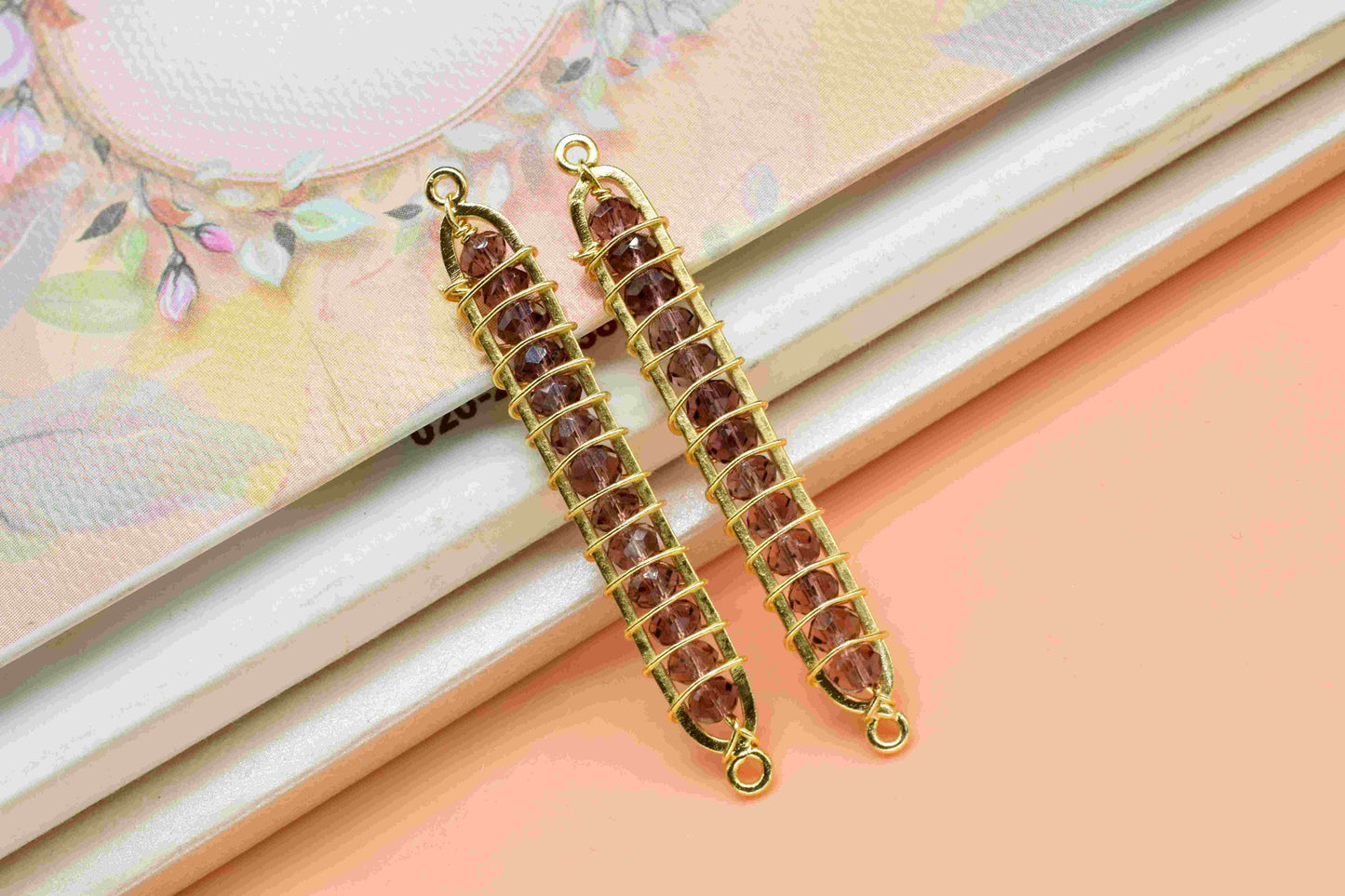 Pink Amethyst beaded Bar Finding Connector,Gemstone Bar Pendant Necklace,Bar Bracelet,Beaded Bar Finding Component,Pink Amethyst jewelry