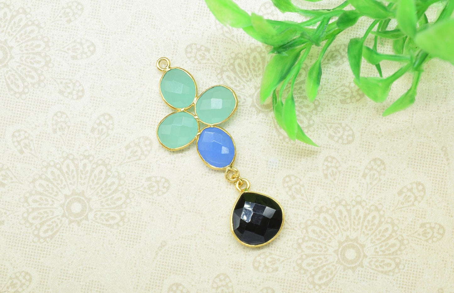 Multi Stone Bezels Pendant Charms,Station Link Connector,Multi Stone Pendant Jewelry,Gemstone Earring Connector,Handmade Component Jewelry