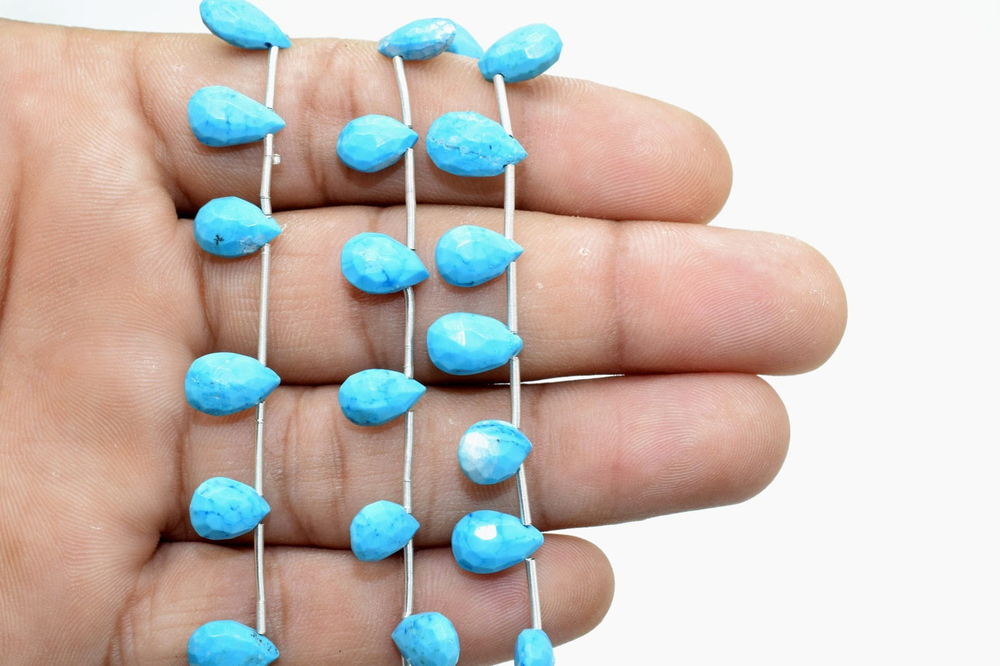 Natural Turquoise Drop Shape Briolettes,Turquoise teardrops,Genuine Turquoise-Faceted Pear Shape Briolette,Turquoise 7x10mm TearDrop shape