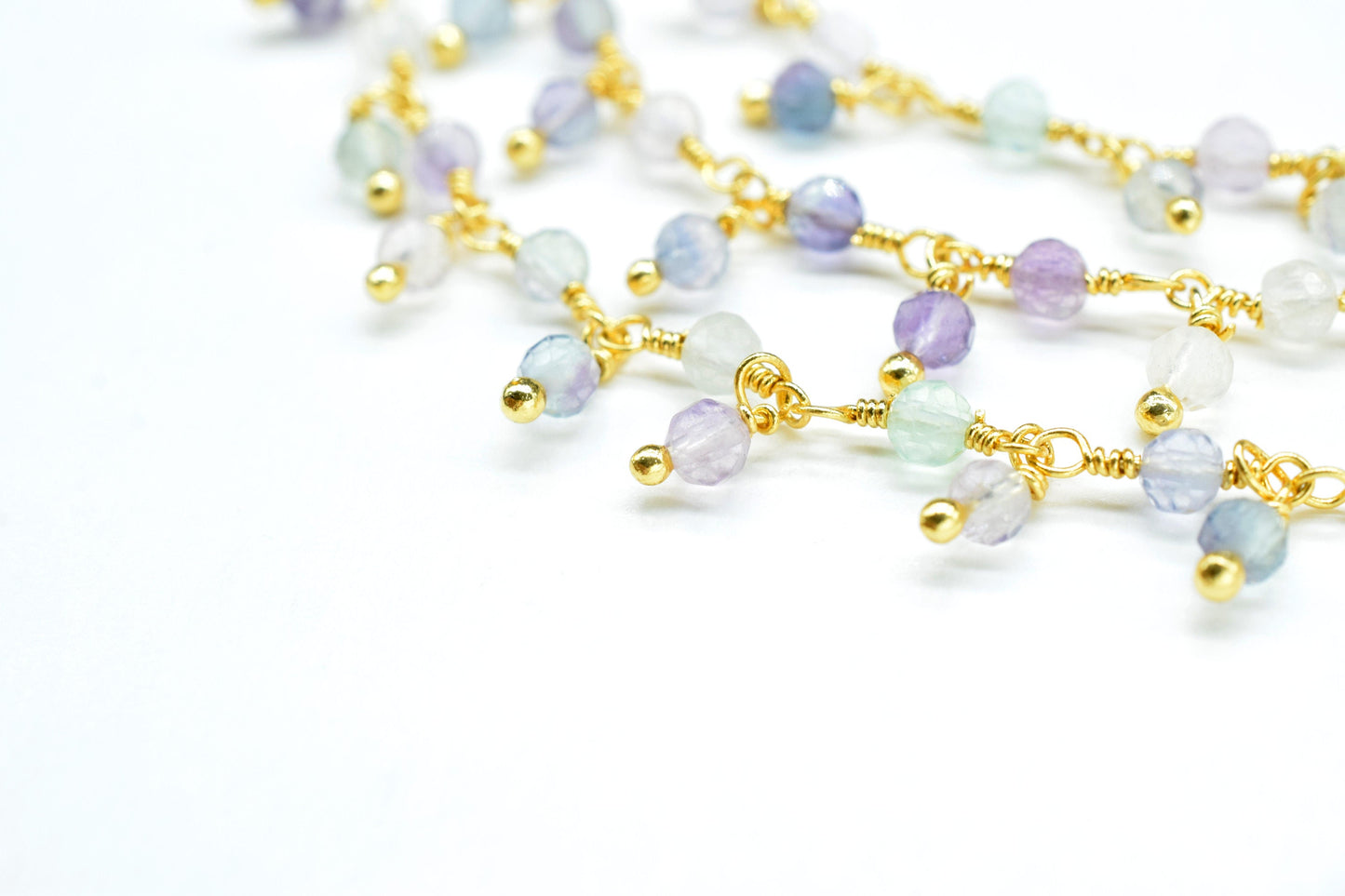 Multi Stone Dangling beaded Chain,Gemstone Rosary Chain,Wire Wrapped Necklace Chain,Multi Stone Cluster Rosary Chain,Handmade Beads Jewelry