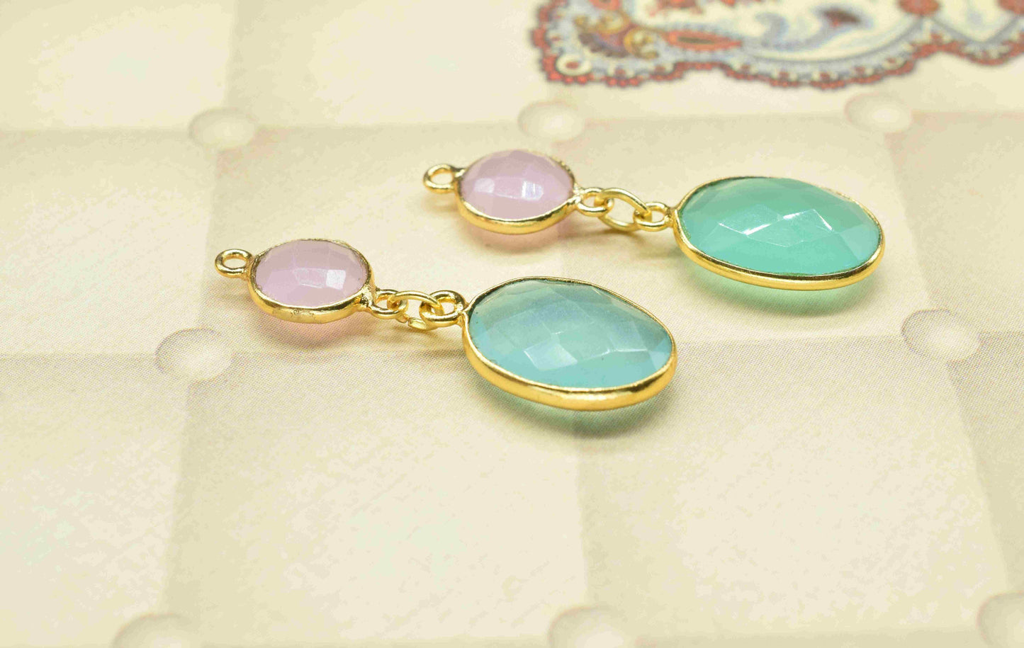 Aqua Chalcedony Dangle pendant Charms,Necklace Connector,Handmade jewelry,Component pendant,Station Bezel Link,Multi Gemstone Dangle Earring
