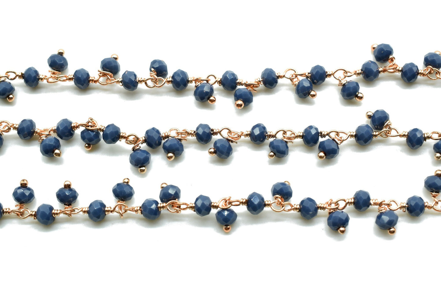 Blue sapphire Cluster Beaded Chain, Gold Plated wire wrapped Rosary Chain,Dangling Faceted Wire Wrapped Beaded Chain,Soldby Foot Wholesale