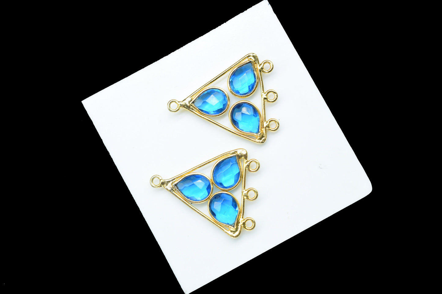 Blue Topaz Teardrop Faceted Bezel Connector,Topaz Tringle Shape  Pendant,Topaz Earring Connector,Multi Bail Connector,Topaz Jewelry,B'Gifts