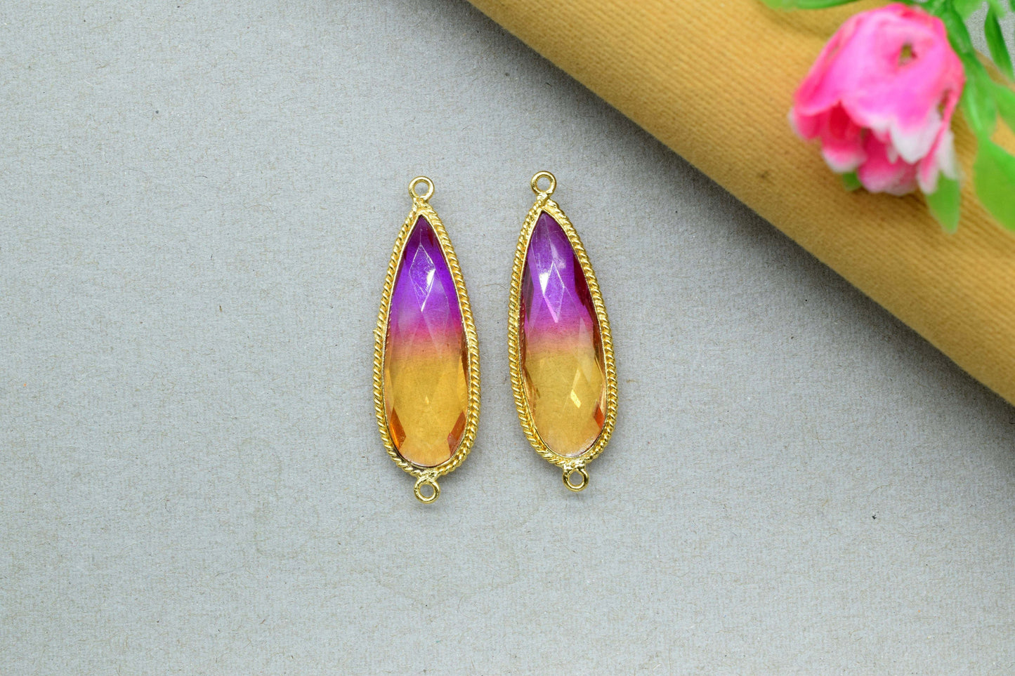 Ametrine Gemstone Faceted 10x30mm Pear Shape Bezels,Ametrine Gold Plating Pendant,Ametrine charms Pendant,Gemstone Double bail Bezel Jewelry