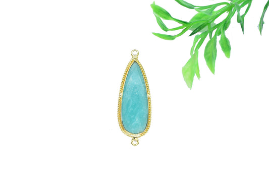 Amazonite Bezel Charms 10x30mm Pear Shape Pendant,Amazonite double Bail Checker Cut Teardrop Connectors Jewelry,Amazonite Gold Plated bezel