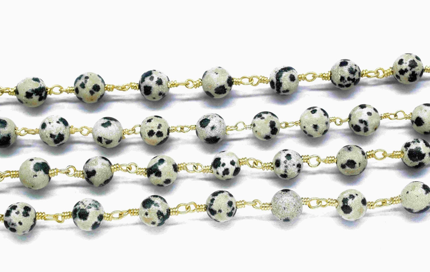 Dalmatian jasper 6mm Round Smooth Chain,Gemstone Beaded Rosary Chain,Beads Rosary chain Necklace,Dalmatian jasper Wire Wrapped Rosary Chain