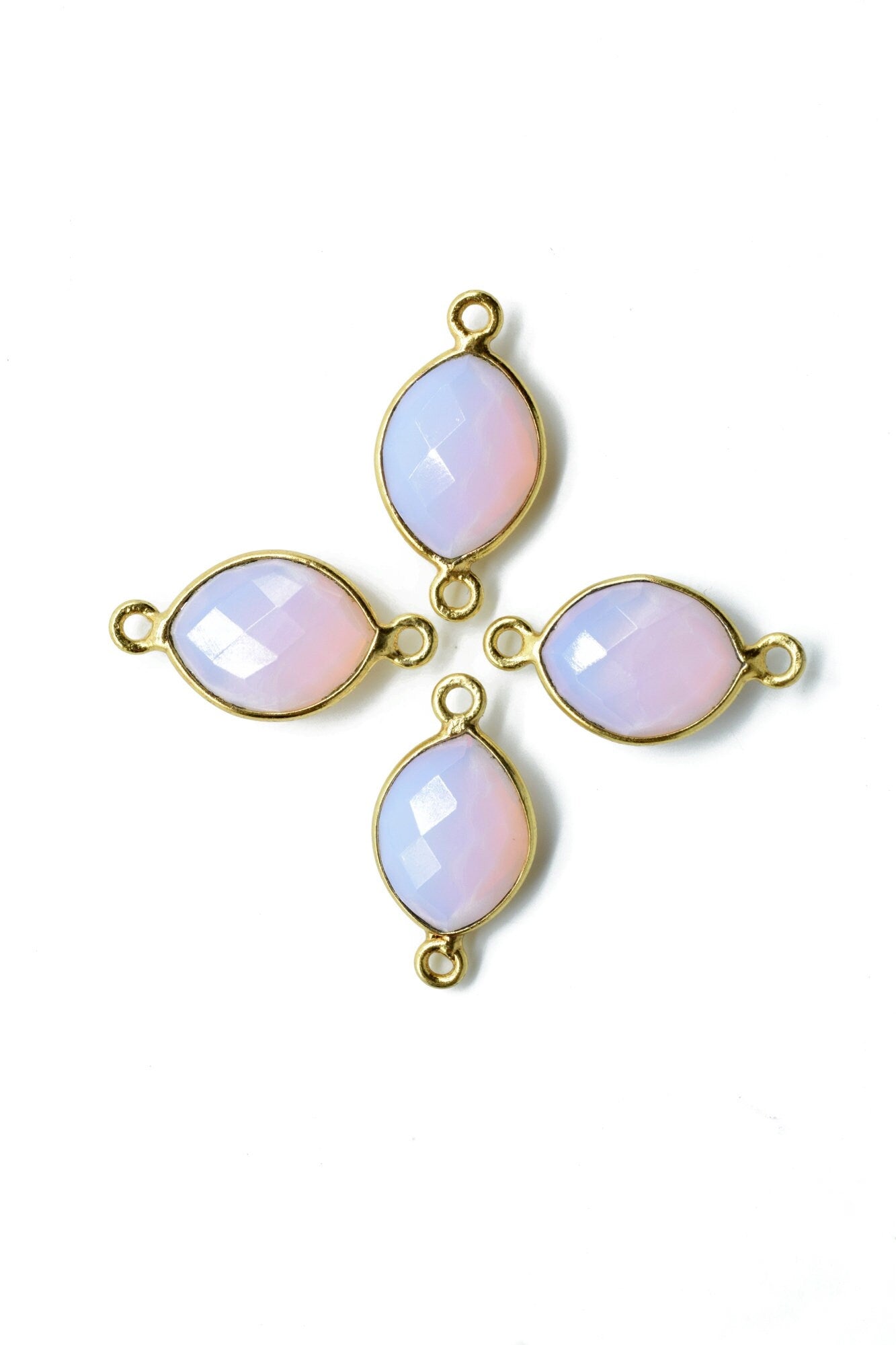 Pink Opal 10x13mm eye shape double bail connectors,Pink Opal pendant,Pink opal Gold Plated bezel,Hot Selling Pink Opal double loop Connector