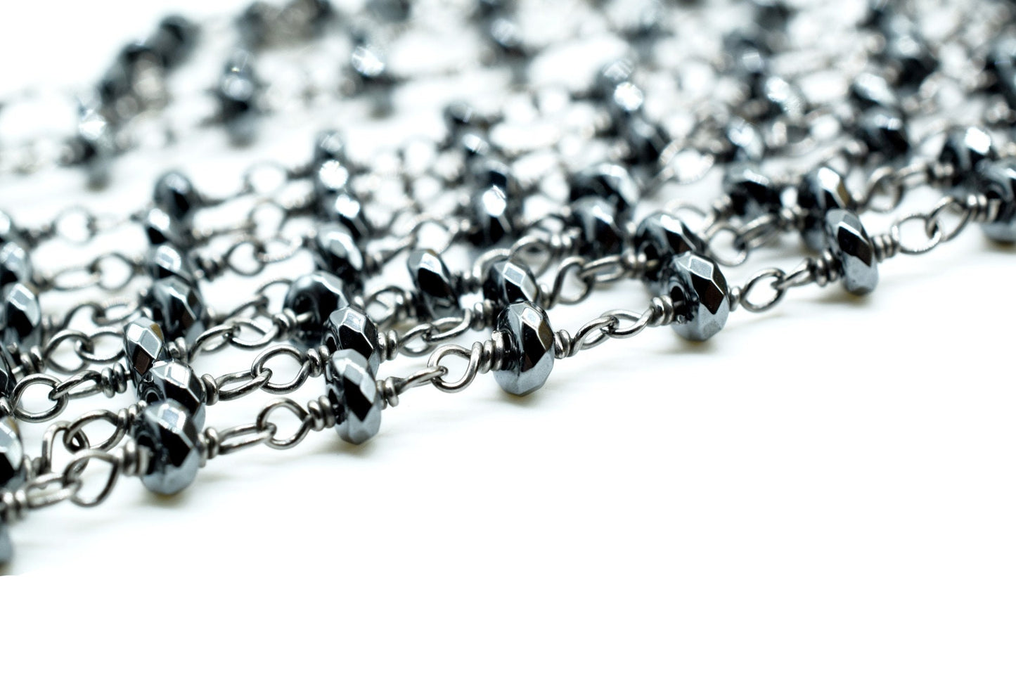 Rosary Chain,3.50mm Hematite Rosary Chain,Beaded Chain,Hematite Necklace ,Gunmetal Rosary Chain,Black Rhodium Rosary Chain,Silver Rosary