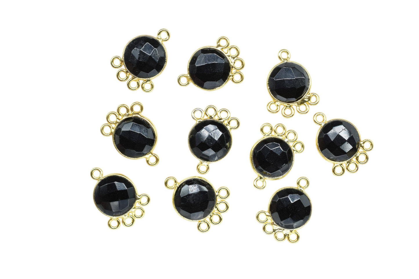 Black Onyx 10mm Round Bezel Charm/Gemstone Brass Component/Single Bail Pendant charms/Round Handmade Jewellery Connector/B'day Gift