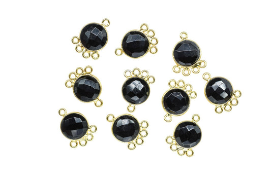 Black Onyx 10mm Round Bezel Charm/Gemstone Brass Component/Single Bail Pendant charms/Round Handmade Jewellery Connector/B'day Gift