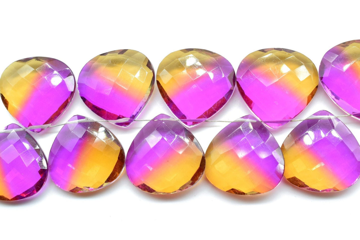 Ametrine 15mm Heart Shape Faceted Beads,AMETRINE briolette beads,fancy gemstone briolettes,jewelry making briolettes,Ametrine Heart Shape