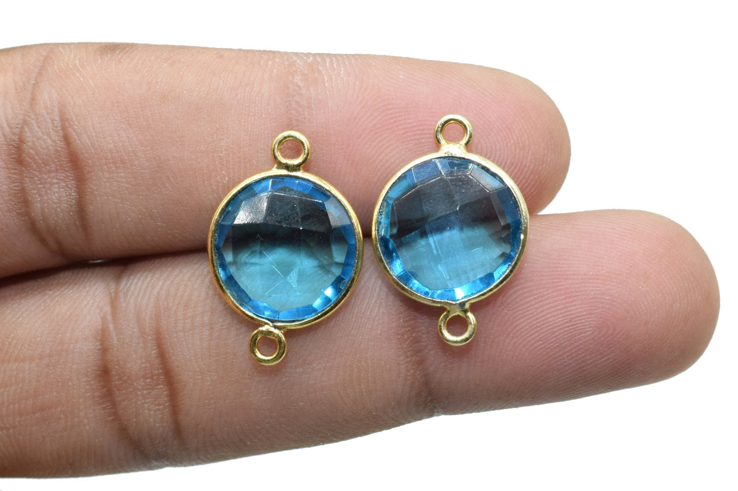 London Blue Topaz 12mm Round double bail connectors,Blue Topaz Pendant,Topaz double loop connectors,Blue Topaz charms,Blue topaz bezels