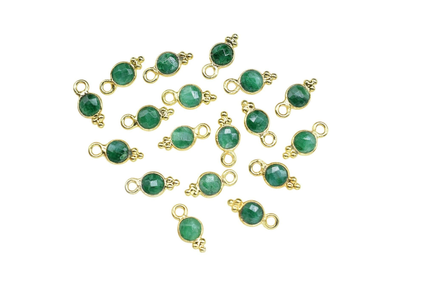 Natural Emerald Charms Connector/Handmade Jewelry/Gold Plated Connector/Tiny Pendant/Emerald Pendant/Round Shape Connector/Gemstone Charms