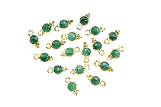 Natural Emerald Charms Connector/Handmade Jewelry/Gold Plated Connector/Tiny Pendant/Emerald Pendant/Round Shape Connector/Gemstone Charms