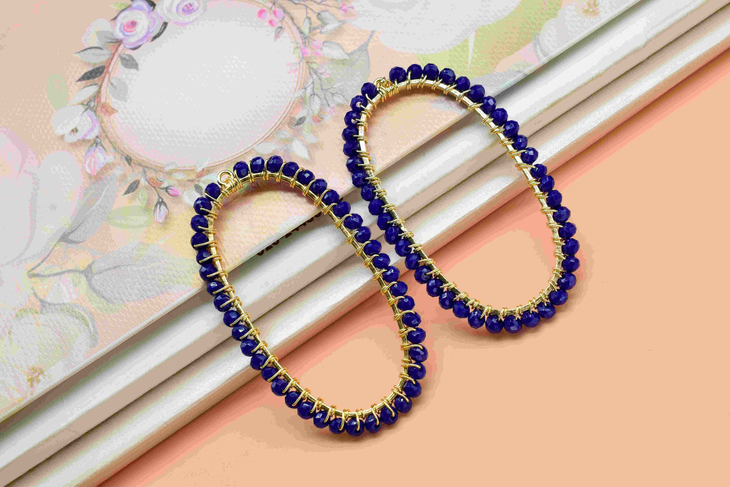 Lapis Lazuli beads Connector,Lapis Gemstone Bead Necklace,Oval Shape Component,Finding Component Jewelry,Lapis Wire Wrapped Handmade Jewelry