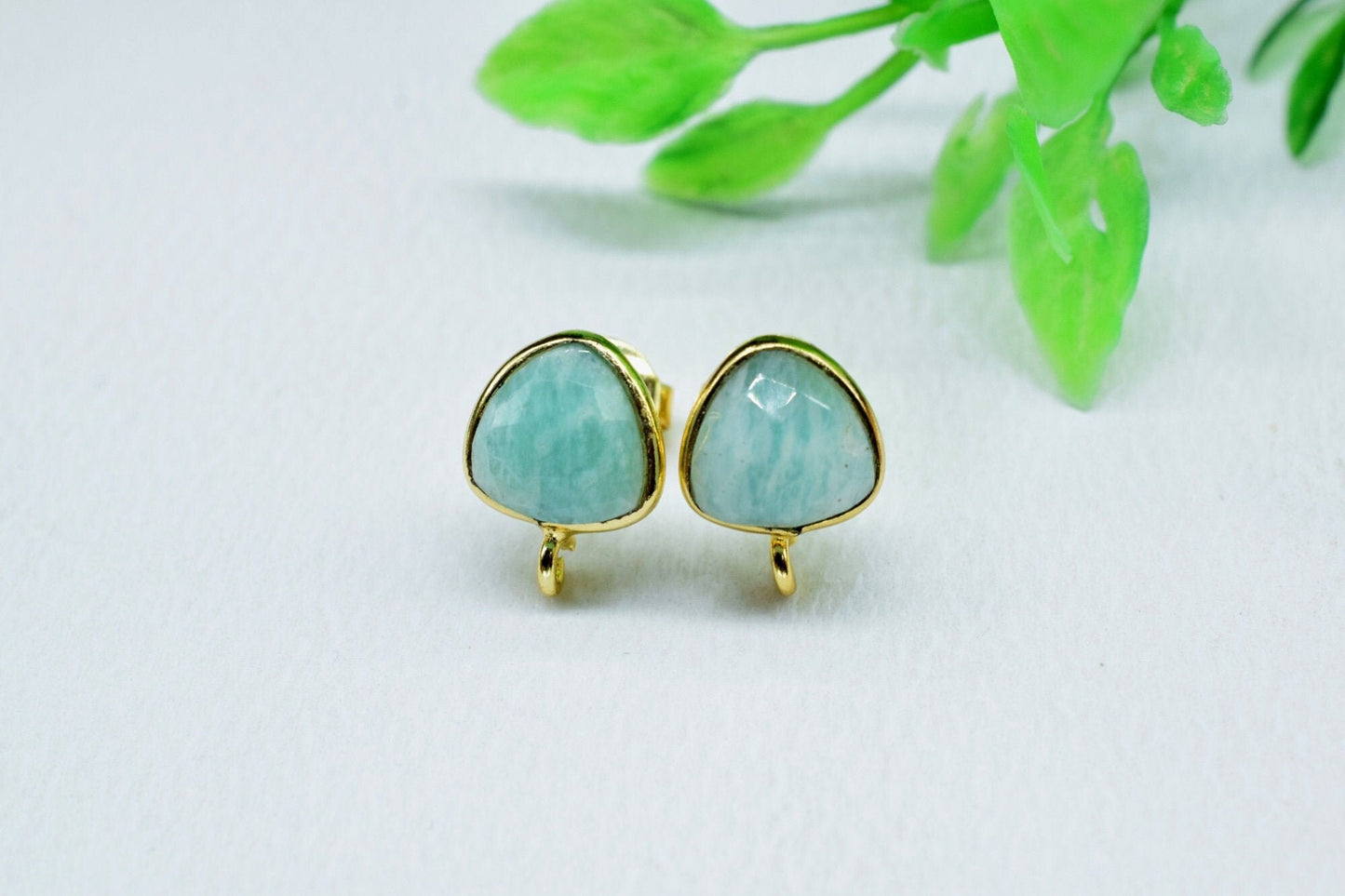 Amazonite 8mm Trillion Earring Connector,Gemstone Stud Ear Post,Earring Making Connector,Bezel frame Earrings Connector,Gemstone  Connector