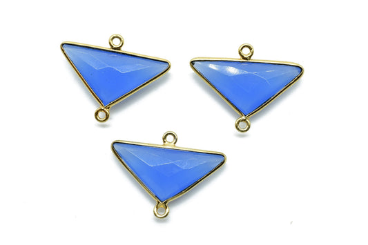 Blue Chalcedony 12x25mm Triangle shape double bail Connector,Bezel links Connector,jewelry making Connector,double Loop Connector,Chalcedony