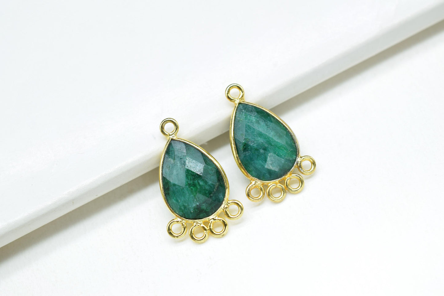 Emerald 10x14mm Teardrop Bezel Charm/Charms Connector/Handmade Jewellery Connectors/Gemstone Brass Component/Women Jewelry/B'day Gift
