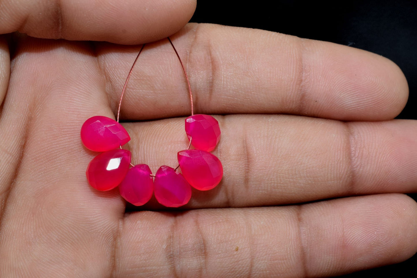 Fushia color Teardrop 7x10mm Briolettes,Pink chalcedony Side drilled Briolette,Handmade Briolette,Hot Pink Chalcedony Teardop briolettes