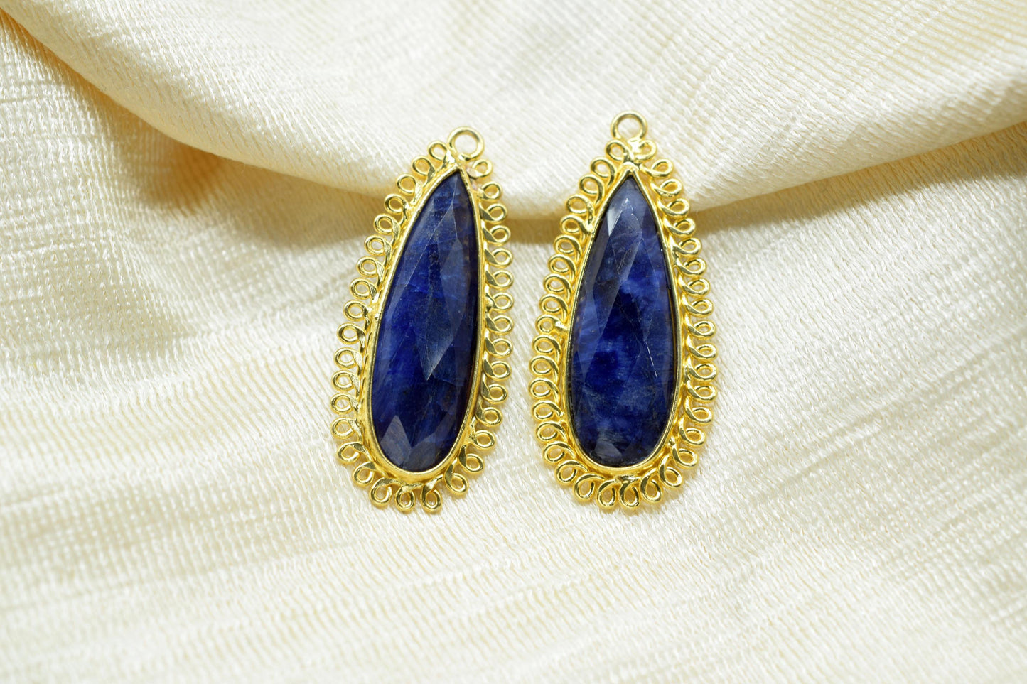 Blue Sapphire 10x30mm Teardrop Bezel Charm,Single Bail Pendant,Handmade Jewellery Connectors,Gemstone Brass Component,Handmade Connector,