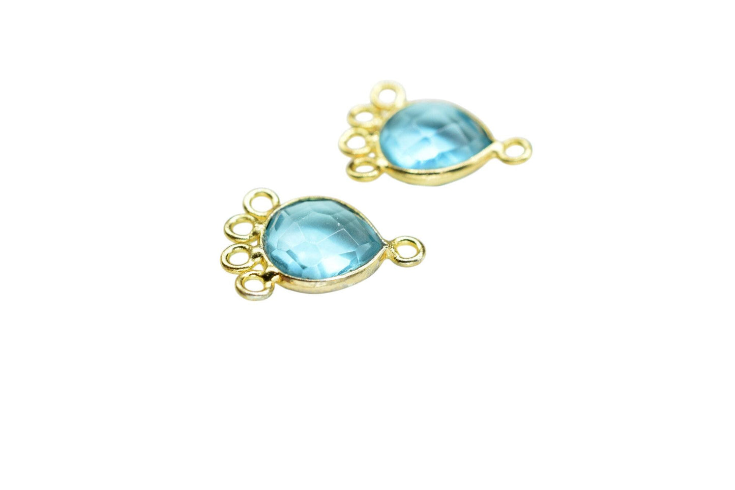 Sky Topaz Heart Shape Pendant/Gold Plated Charms Jewelry/Handmade Connector Jewelry/Connector Charms/Station Bezel Link Supplies/B'day Gift