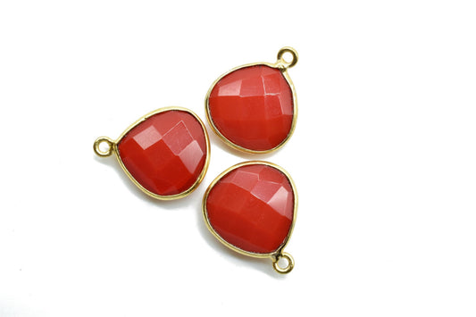 Carnelian 14mm Heart shape Single bail Connector,Carnelian Bezel One Loop Gold plated charms,Natural Carnelian, Bezel Heart Shape Connector