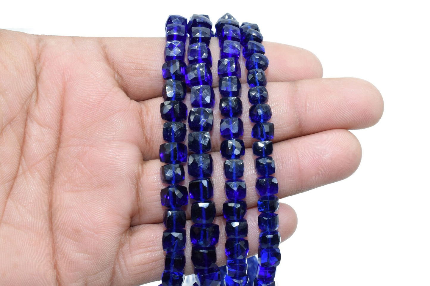Blue Sapphire Faceted Cube Beads,3D Box Strand,3D square Dice Beads, Faceted Cube Strand,Jewelry Supplies,Blue Sapphire Briolettes,beads