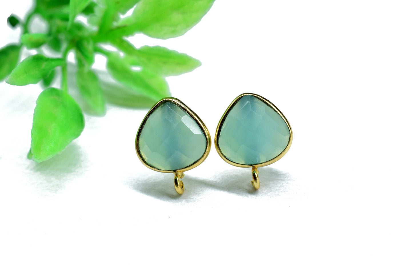 Aqua Chalcedony 10mm Heart  earring Connector,Jewelry,Gemstone Ear Post Studs Connector,10mm Heart Shape Earrings Connector,bezel Jewelry